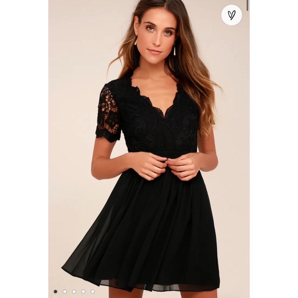 Lulu's Angel in Disguise Black Lace Skater Dress XS